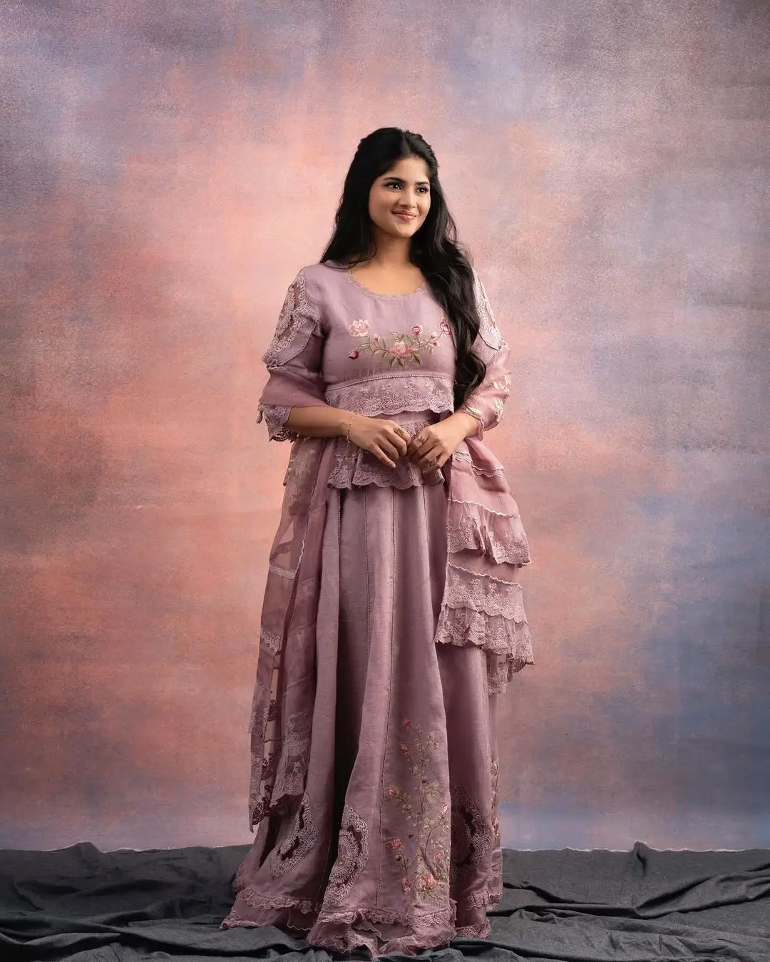 Malayalam Actress Megha Akash In Violet Gown